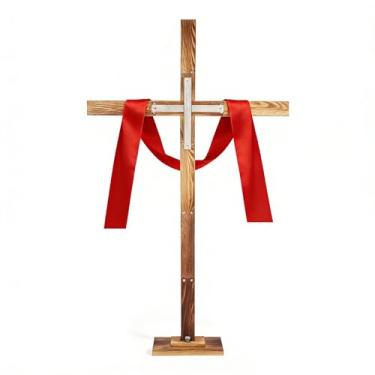 Imagem de veonly Cruz de madeira grande de Páscoa de 188 cm, grande decoração de cruz em pé, suporte de crucifixo de parede de Jesus Cristão de madeira Ele ressuscitou, decoração religiosa cristã para casa