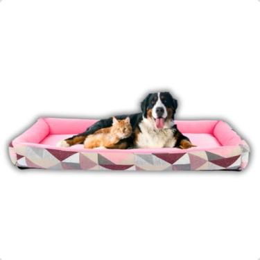 Imagem de Cama Grande para Cachorro e Gato – Caminha Pet Confortável com Laterais Altas e Fundo Impermeável(Triangulo Rosa)