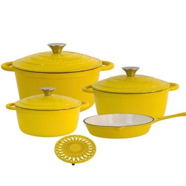 Imagem de Jogo de Panelas Ferro Fundido Esmaltado 4 Peças Amarelo - C&E