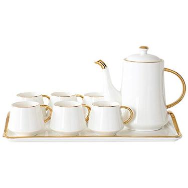 Imagem de Conjunto de chá 8 peças chá da tarde conjunto de café estilo europeu porcelana vitrificada café e chá serviço com 6 peças xícaras conjunto de chá de cerâmica doméstico (cor: preto tamanho: conjunto de
