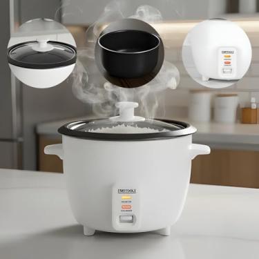 Imagem de Panela de Arroz Elétrica 1,3L 220V Antiaderente Tampa de Vidro Saída Vapor Bandeja Colher Preparo Rápido Legumes Cozido