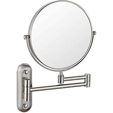 Imagem de AkosOL Espelho de maquiagem montado na parede, espelho cosmético dupla face de 20 cm, espelho de maquiagem extensível giratório de 360°, espelho de parede dobrável, maquiagem de barbear, 7X, níquel