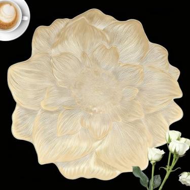 Imagem de FAVE Conjunto de 4 jogos americanos redondos de vinil dourado, tapetes de mesa de flores laváveis para jantar, eventos, decoração de casa e uso diário (38 cm, 4 peças)