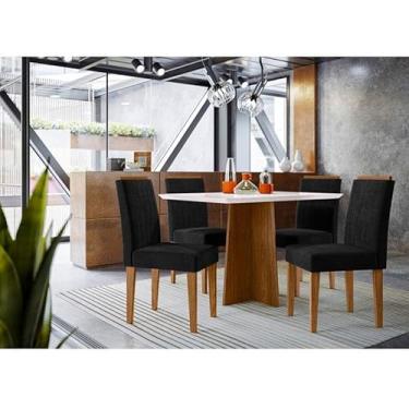 Imagem de Mesa de Jantar Ambiente Anitta 120x80 cm com Vidro Ype Off White e 4 Cadeiras Ana Veludo Preto - New Ceval