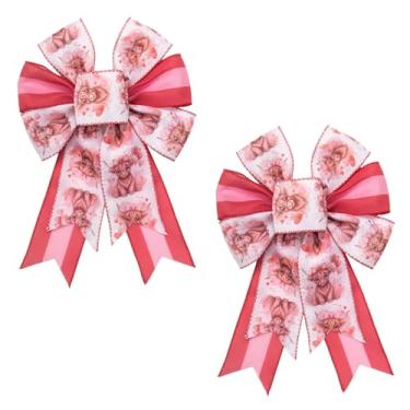 Imagem de Blinket 2 peças de arco de topo de árvore de dia dos namorados para decoração de dia dos namorados, guirlanda de listras vermelhas e rosa para decoração de aniversário, lindos laços com padrão de vaca