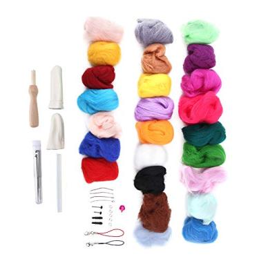 Imagem de Luqeeg Kit de lã para Feltragem Cores Vibrantes Perfeitas para Artesanato DIY Kit de Agulha para Feltragem de lã de 25 Cores para Iniciantes Adequado para Vários Projetos e Presentes de Natal