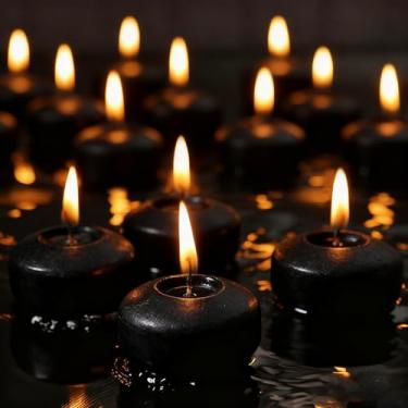 Imagem de Velas flutuantes pretas de 5 cm, pacote com 12 – vela flutuante de cera de parafina para decoração gótica, moderna e minimalista – queima limpa e de longa duração