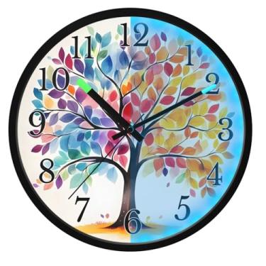 Imagem de ALAZA Relógio de parede arco-íris árvore da vida redemoinhos aquarela que brilham no escuro, operado por bateria, 30,5 cm, silencioso, sem tique-taque, relógio de luz noturna para quarto