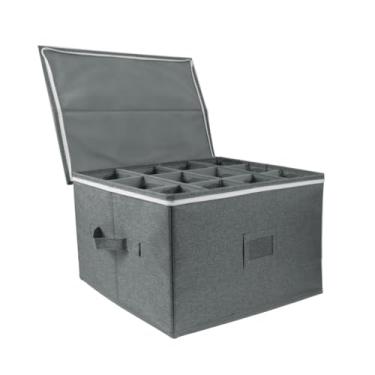 Imagem de SUGOOE Caixa de armazenamento de taça de vinho, organizador rígido para conjuntos de copos e copos, caixa de armazenamento empilhável de taça de vinho com divisórias, adequada para 12 taças de vinho