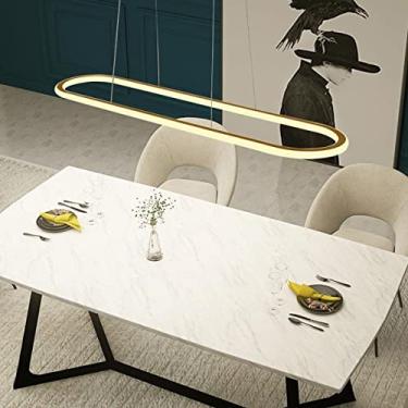 Imagem de Luminária pendente LED moderna para escritório ou sala de jantar, com design oval, dimerizável e com controle remoto. Altura ajustável, ideal para mesas de jantar, escritórios e salas de est