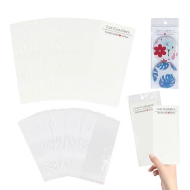 Imagem de 50 peças de 16,8 x 7,5 cm branco para exibição de porta-copos de carro cartões de sublimação em branco com 50 peças de sacos de plástico para embalagem de exibição de presente de design personalizado