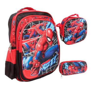 Imagem de Kit Mochila Infantil Spider Man Com Lancheira Térmica Estojo - Plike