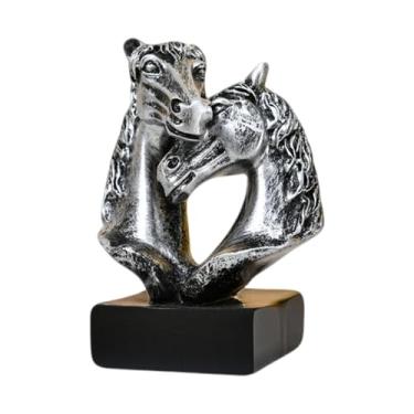 Imagem de Generic Enfeite de mesa com duas cabeças de cavalo, estilo nórdico, mascote decorativo para o Ano Chinês, ideal para lareira e sala de estar, Prata Negra