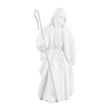 Imagem de GiftsOGifts Estatueta do Presépio do Pastor, mini estátua de manjedoura de Natal de resina, boneco colecionável de pastor em pé com cajado para decoração de casa, branco