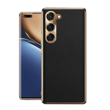 Imagem de LYJSMGZ Capa de couro genuíno para Samsung Galaxy S25 Ultra/S25 Plus/S25, lente totalmente fechada com design de moldura galvanizada, capa à prova de choque, preta, S25 Ultra