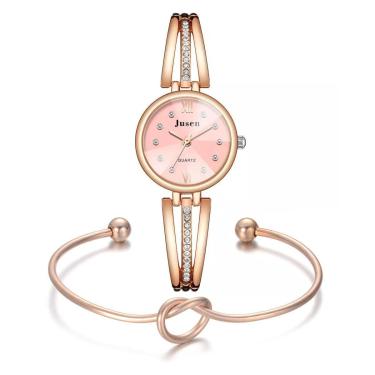Imagem de Relógio Feminino Pequeno Rosé Dourado Luxo + Pulseira Charm-Feminino
