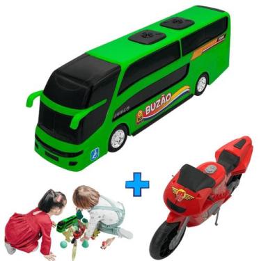 Imagem de Kit Brinquedo Miniaturas Moto Esportiva + Ônibus Viagem - Diversão Gar