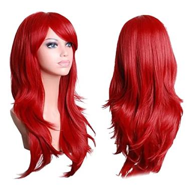 Imagem de KIMISS Peruca Longa Encaracolada Vermelha – Peruca Sintética Universal Macia e Confortável Com Rede de Cabelo para Halloween, Natal, Cosplay e Festas