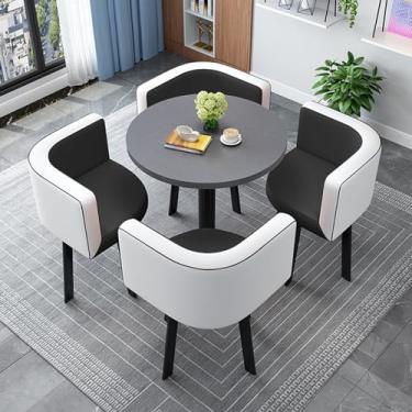 Imagem de Conjunto de mesa de negociação e cadeira, mesa de clube de sala de recepção de escritório, conjunto de mesa de jantar redonda simples, mesas de conferência, conjunto de mesa de centro e cadeira (cor