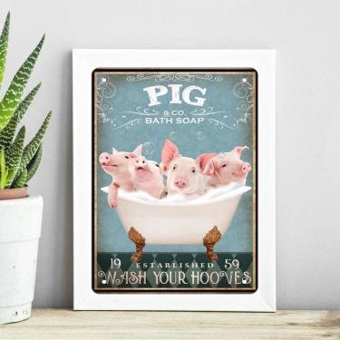 Imagem de Quadro Decorativo Banheiro Porquinhos 33X24Cm - Com Vidro