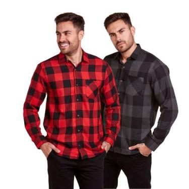 Imagem de Kit 2 Camisas Xadrez Masculino Flanelado Manga Longa - Daze Modas, Ver