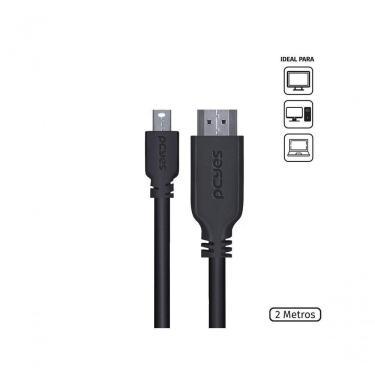 Imagem de Cabo Mini Displayport Macho Para Hdmi 2.0 Macho 2 Metros - Pmdph-2