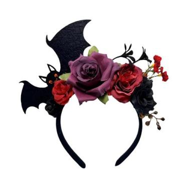 Imagem de Faixas De Cabelo De Morcego Preto Para Halloween Com Decoração De Rosa