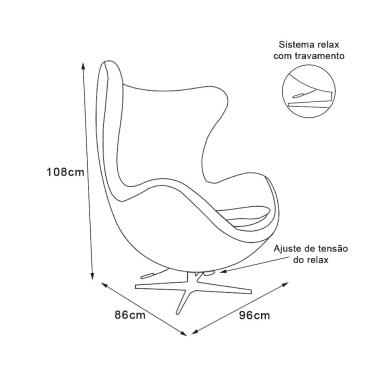 Imagem de Poltrona Egg com Puff Base Alumínio em Sued Preto