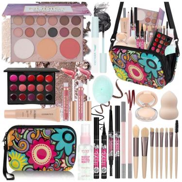 Imagem de Kit Completo de Maquiagem Venshun All-in-One para Iniciantes 18 Itens Estojo Portátil com Pincéis e Paleta