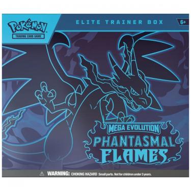 Imagem de Box de Treinador Elite Pokémon TCG Mega Evolution Phantasmal Flames Pokémon multicolorido com 9 boosters