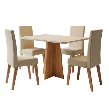 Imagem de Conjunto Sala De Jantar Mesa 1,20m Moove 4 Cadeiras Linho Milano Madeirado / Creme
