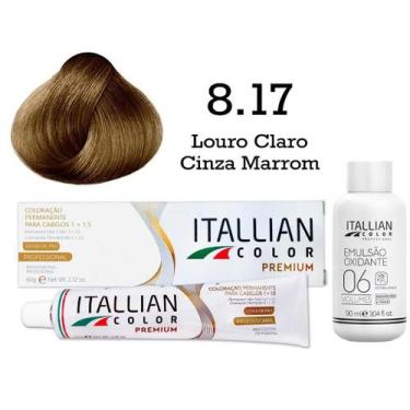 Imagem de Coloração 8.17 Louro Claro Cinza Marrom Oxi 06 Volumes 90ml  Itallian 