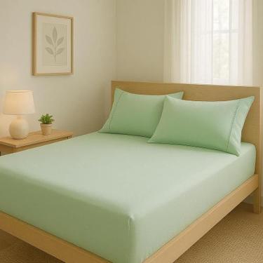 Imagem de Lençol cama Casal 400 Fios 3 Peças 100% algodao com elastico - Rafalor