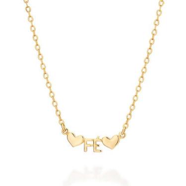 Imagem de Gargantilha Fé e Corações Banhado a Ouro Rommanel 532632 Cor:Dourado, 