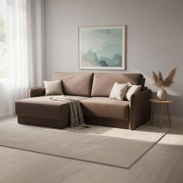 Imagem de Sofá Retrátil 4 Lugares 220cm Madrid com Braço Slim Veludo Marrom NS C