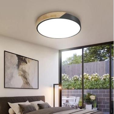 Imagem de Luminaria Plafon Redondo Amadeirado Minimalista 3 tons de luz bivolt -