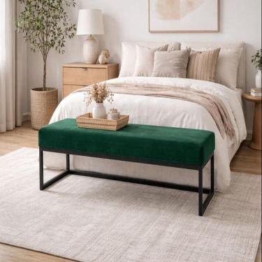 Imagem de Puff para Quarto 140x40cm Veludo Ted Verde /Preto