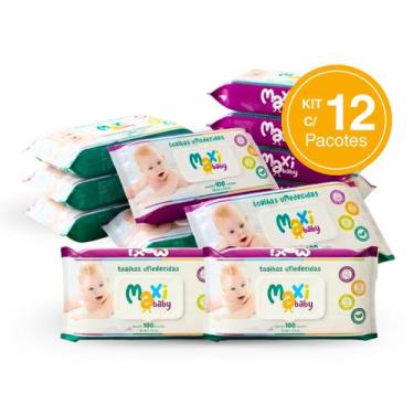 Imagem de Kit com 12 Toalhas Lenços Umedecidos Hipoalergênico 100un Cada Maxi Ba