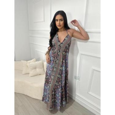 Imagem de Vestido Seda Indiano Feminino Indiano Argola Festa TAM M G GG - AM Mod