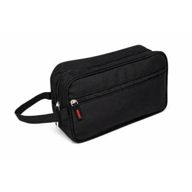 Imagem de Necessaire Masculina com 2 Bolsos Organizador de Viagem Impermeável, Estojo Porta Objetos Higiene Pessoal Compacto para Trabalho Academia Viagem e Dia a Dia (Preto)