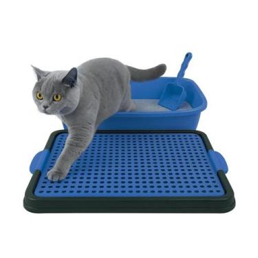 Imagem de Caixa de Areia para Gatos Brinqpet com Tapete Coletor e Pá, Azul