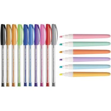 Imagem de Kit Caneta Trilux Com 10 Cores + 6 Marca Texto Pastel Lumini Lite - OU