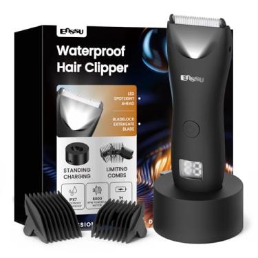 Imagem de ENSSU Aparador de pelos corporais masculino – Aparador Meridiano à prova d'água com luz LED, motor rápido de 6000 RPM, 5 configurações de comprimento, IPX7 para púbico, peito e bolas (Preto)