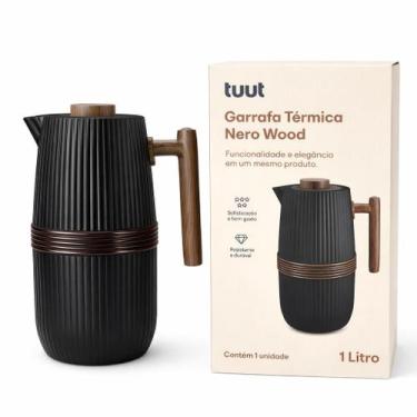 Imagem de Garrafa Térmica De Café E Chá Nero Wood Preta Luxo 1L Click - Tuut