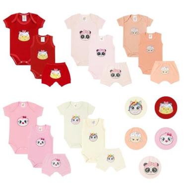 Imagem de Kit 15 peças Roupa Bebê Enxoval Body Manga Curta Regata e shorts Estam