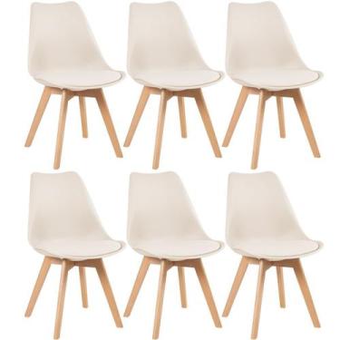 Imagem de Laraz Home Decor, Kit 6 Cadeiras Leda com Assento Estofado - Creme