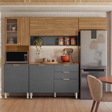 Imagem de Cozinha Compacta Aspen 8 Portas 2 Gavetas MDP 250CM Amêndola com Grafite