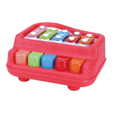 Imagem de Brinquedo Musical Infantil Piano Xilofone Baby Guta Guti com 5 Teclas Coloridas, 2 Baquetas e 3 Cartões de Músicas DM