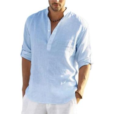 Imagem de Blusa Masculina Casual de Linho e Algodão - Manga Comprida para Primav