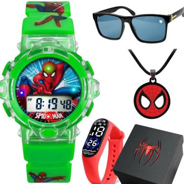 Imagem de Relógio Infantil Digital Kit Menino Orizom Kids Tema Homem-Aranha Tipo LED Pulseira Silicone com Óculos de Sol Colar
